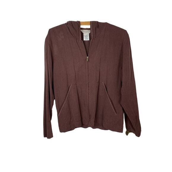 Outfit JPR Brown Full Zip Hoodie Jacket with White Contrast Stitching  - Size S - Picture 1 of 7